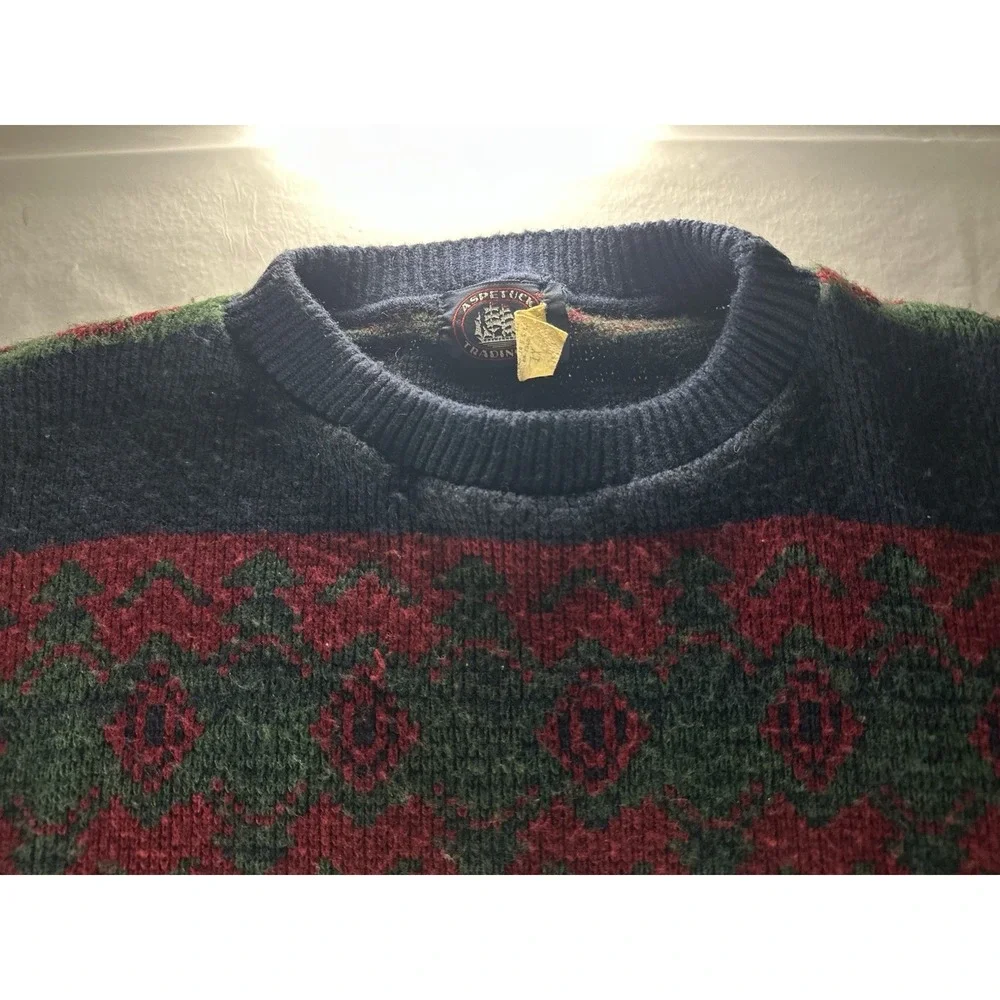 Vintage Aspetuck Trading Co Wool Blend Sweater Mens Large Nordic Grandpa Knit US